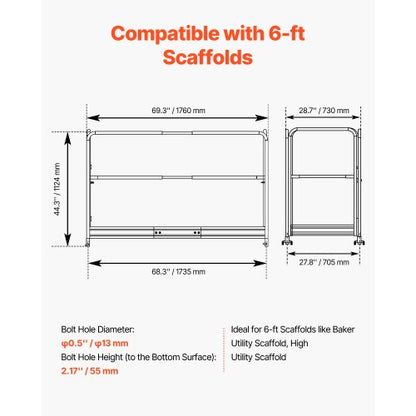 6ft Scaffolding Safety Guard Rail System For Baker-Style Scaffolding Yellow