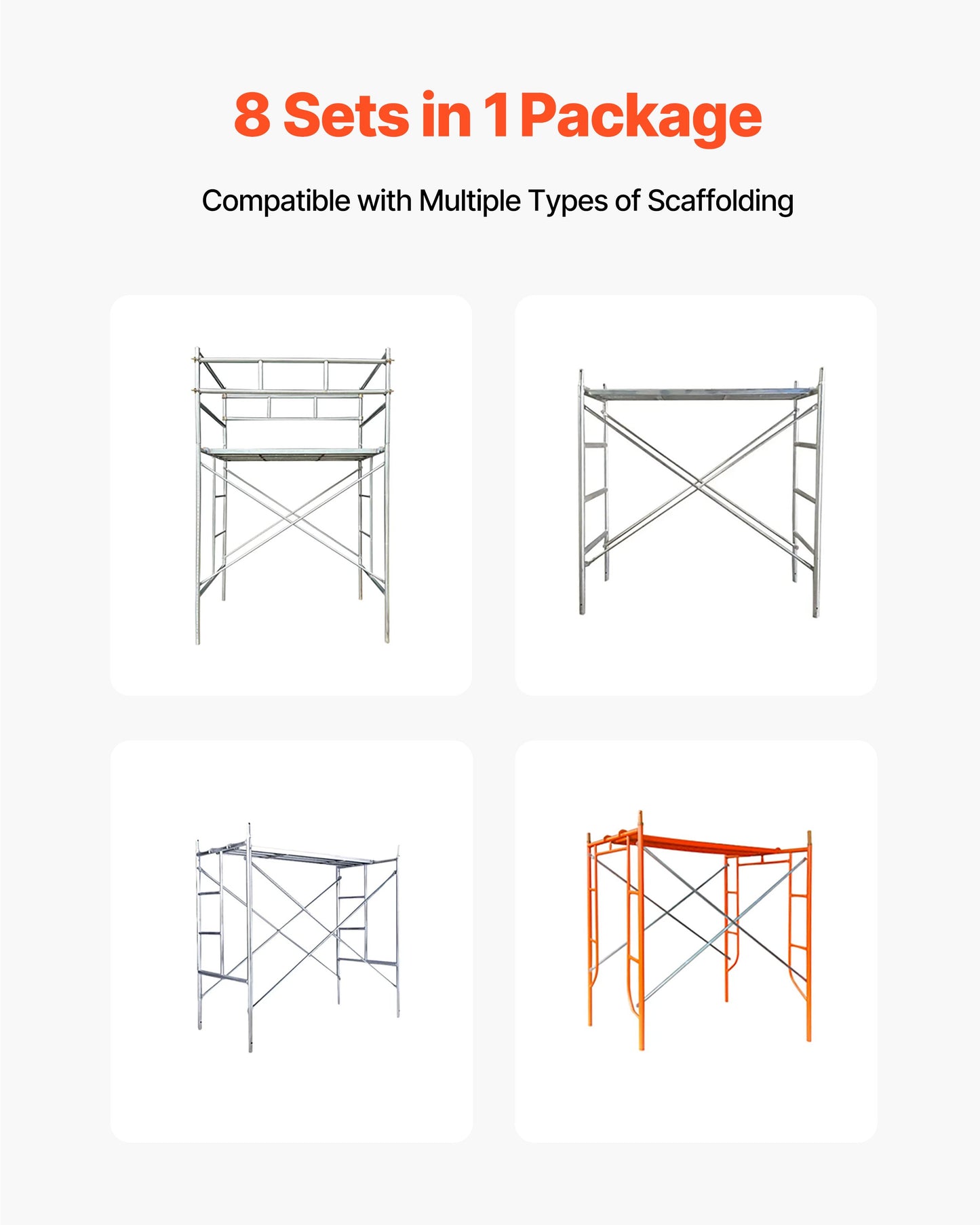 Scaffolding Cross Brace 6x4 ft, 8-Pack Solid Carbon Steel Scaffold Cross Supports, X-Shaped Scaffolding Safety Accessory with Rust- & Corrosion-Proof Galvanized Surface (Only Cross Braces Sold)