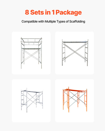 Scaffolding Cross Brace 6x4 ft, 8-Pack Solid Carbon Steel Scaffold Cross Supports, X-Shaped Scaffolding Safety Accessory with Rust- & Corrosion-Proof Galvanized Surface (Only Cross Braces Sold)