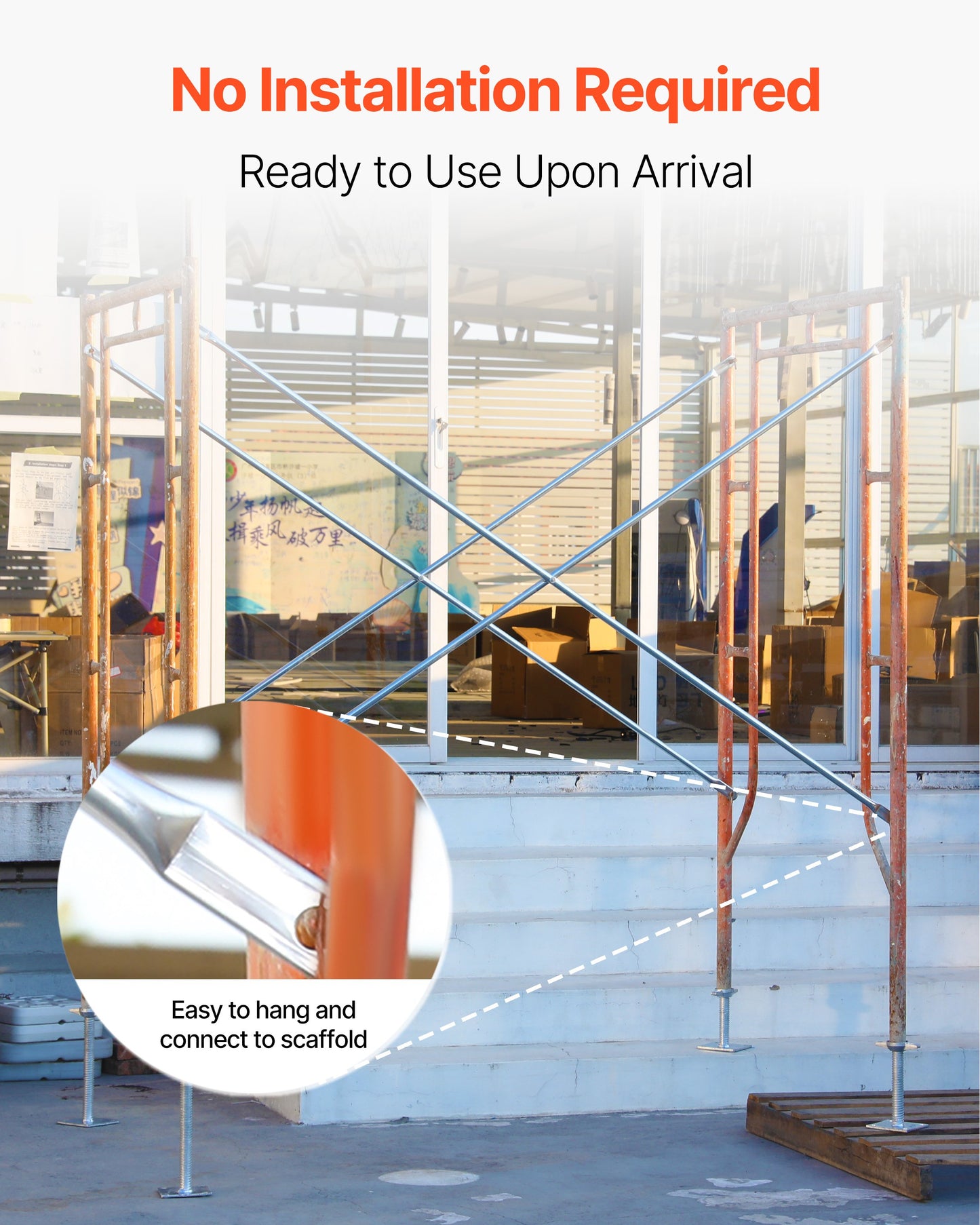 Scaffolding Cross Brace 6x4 ft, 8-Pack Solid Carbon Steel Scaffold Cross Supports, X-Shaped Scaffolding Safety Accessory with Rust- & Corrosion-Proof Galvanized Surface (Only Cross Braces Sold)