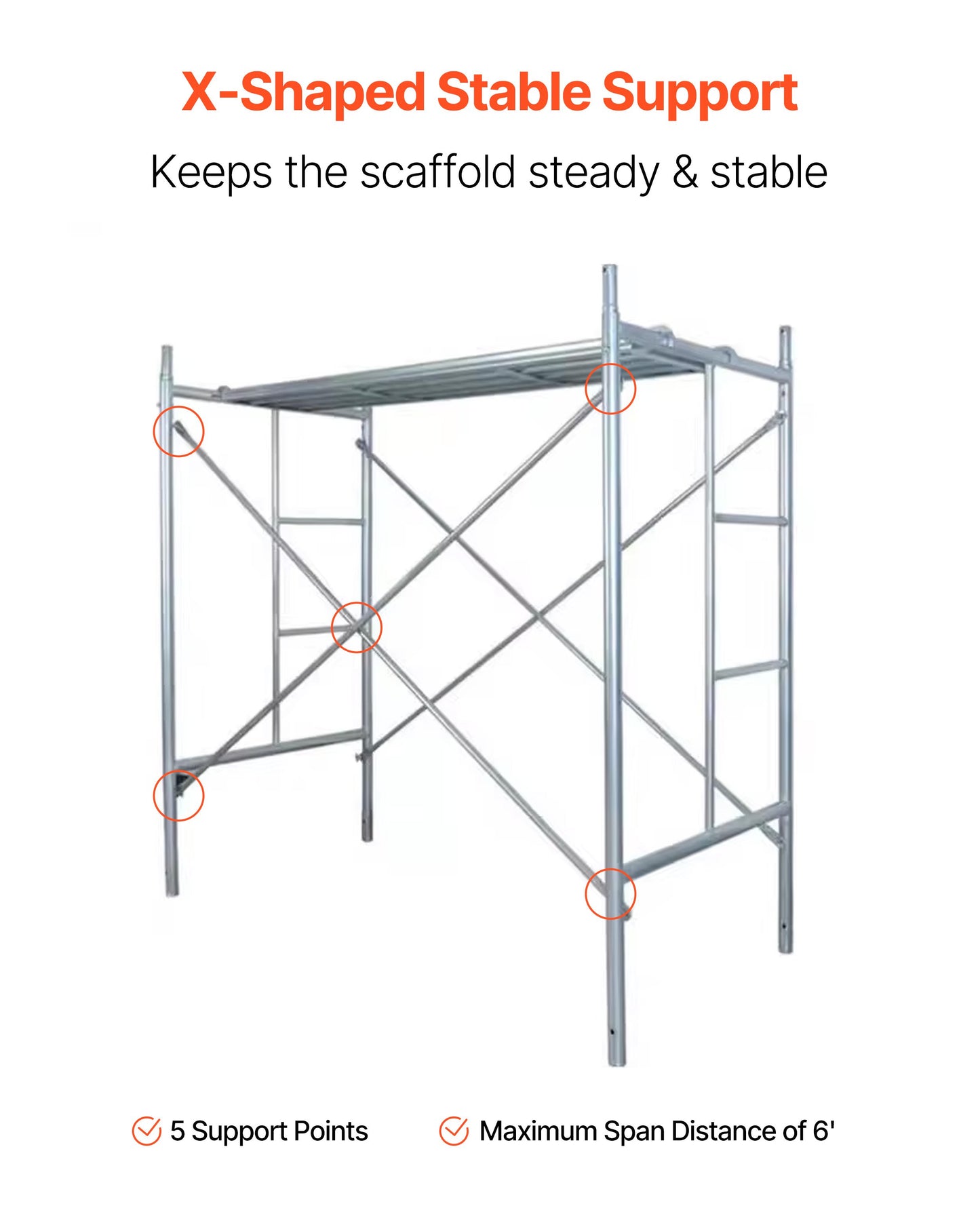 Scaffolding Cross Brace 6x4 ft, 8-Pack Solid Carbon Steel Scaffold Cross Supports, X-Shaped Scaffolding Safety Accessory with Rust- & Corrosion-Proof Galvanized Surface (Only Cross Braces Sold)