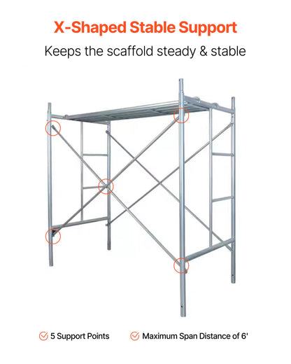 Scaffolding Cross Brace 6x4 ft, 8-Pack Solid Carbon Steel Scaffold Cross Supports, X-Shaped Scaffolding Safety Accessory with Rust- & Corrosion-Proof Galvanized Surface (Only Cross Braces Sold)