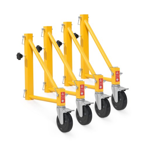 4-Pack Scaffold Outriggers, 1000 lbs Total Load Capacity Baker-Style Scaffolding Accessory with Swivel Casters, Carbon Steel Scaffold Wheel System with Rust Proof Galvanized Surface, Yellow