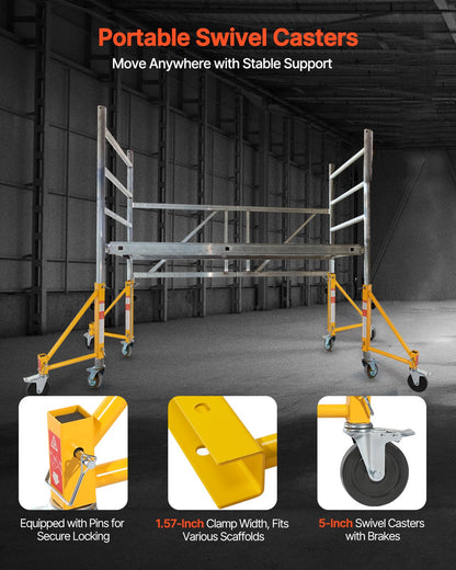 4-Pack Scaffold Outriggers, 1000 lbs Total Load Capacity Baker-Style Scaffolding Accessory with Swivel Casters, Carbon Steel Scaffold Wheel System with Rust Proof Galvanized Surface, Yellow