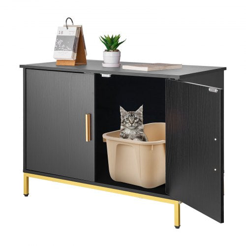 Cat Litter Box Enclosure Furniture, 27.6 in Hidden Litter Box Cabinet with Metal Legs & Handle, Modern Style Cat Washroom House End Table, Fit Most of Litterbox, for Bedroom Living Room