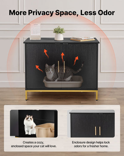 Cat Litter Box Enclosure Furniture, 27.6 in Hidden Litter Box Cabinet with Metal Legs & Handle, Modern Style Cat Washroom House End Table, Fit Most of Litterbox, for Bedroom Living Room