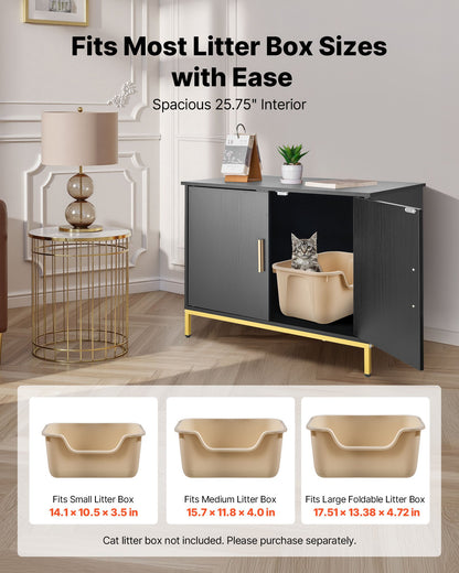 Cat Litter Box Enclosure Furniture, 27.6 in Hidden Litter Box Cabinet with Metal Legs & Handle, Modern Style Cat Washroom House End Table, Fit Most of Litterbox, for Bedroom Living Room