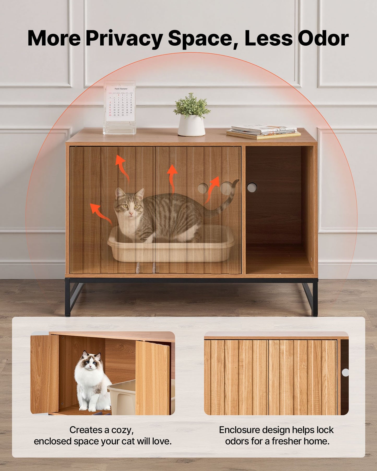 Cat Litter Box Enclosure Furniture, 31.5 in Hidden Litter Box Cabinet with Scratch Pad & Storage, Waterproof Cat Washroom End Table Cat House, Fit Most of Litterbox, for Bedroom Living Room