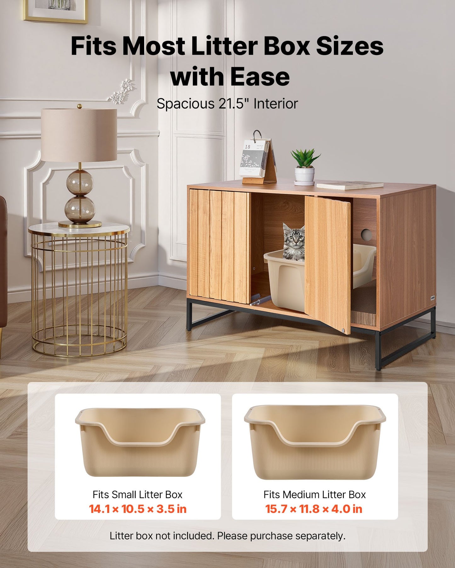 Cat Litter Box Enclosure Furniture, 31.5 in Hidden Litter Box Cabinet with Scratch Pad & Storage, Waterproof Cat Washroom End Table Cat House, Fit Most of Litterbox, for Bedroom Living Room