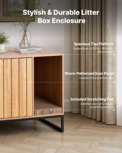 Cat Litter Box Enclosure Furniture, 31.5 in Hidden Litter Box Cabinet with Scratch Pad & Storage, Waterproof Cat Washroom End Table Cat House, Fit Most of Litterbox, for Bedroom Living Room
