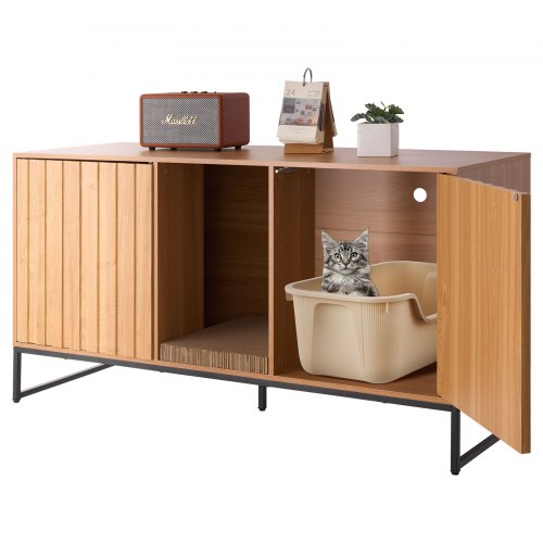 Cat Litter Box Enclosure Furniture, 47.2 in Hidden Litter Box Cabinet with Scratch Pad & Storage, Waterproof Cat Washroom End Table Cat House, Fit Most of Litterbox, for Bedroom Living Room