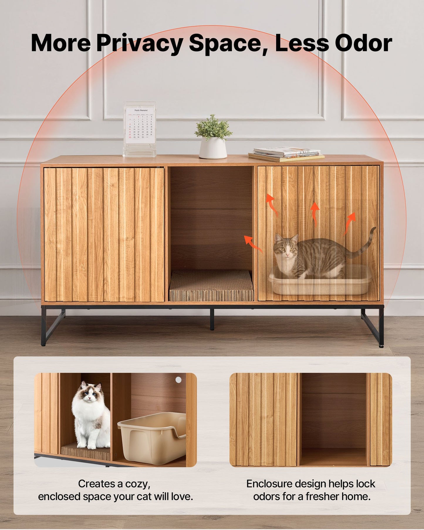 Cat Litter Box Enclosure Furniture, 47.2 in Hidden Litter Box Cabinet with Scratch Pad & Storage, Waterproof Cat Washroom End Table Cat House, Fit Most of Litterbox, for Bedroom Living Room