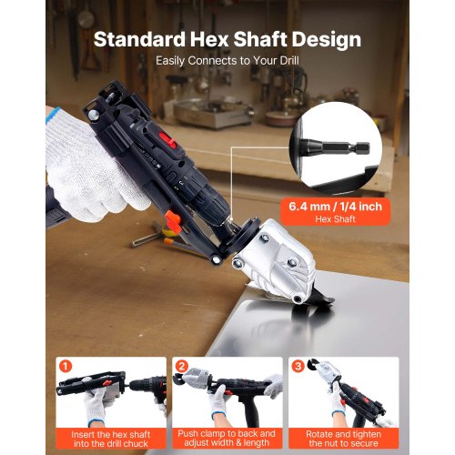 Metallsax/skärborrtillsats, plåtskärare med 360 graders vridbart huvud, vassa blad, perfekt för 1,22 mm galvaniserat stål, 1 mm rostfritt stål, aluminiumplåt, plast, kartong |  EU