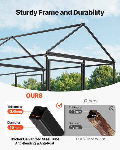 Metal Chicken Coop for 4-6 Chickens, 3.3 x 6.6 x 3.3 ft, Small Chicken Cage with Waterproof Cover & Double Doors, Spire Roof Poultry Run Compatible with Wooden Coops, for Rabbit Hen Goose Duck