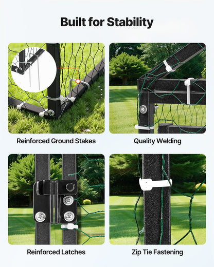 Metal Chicken Coop for 4-6 Chickens, 3.3 x 6.6 x 3.3 ft, Small Chicken Cage with Waterproof Cover & Double Doors, Spire Roof Poultry Run Compatible with Wooden Coops, for Rabbit Hen Goose Duck