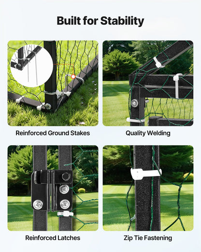 Metal Chicken Coop for 6-8 Chickens, 3.3 x 9.8 x 3.3 ft, Small Chicken Cage with Waterproof Cover & 3 Doors, Spire Roof Poultry Run Compatible with Wooden Coops, for Rabbit Hen Goose Duck