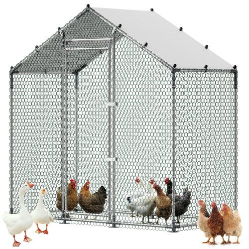 Large Metal Chicken Coop,6.6 x 3.3 x 6.6 ft, Walk-in Chicken Run House with Waterproof Cover & Sturdy Frame, Spire Roof Poultry Cage Duck Pen for Rabbit Hen Goose Outdoor Backyard Farm Use