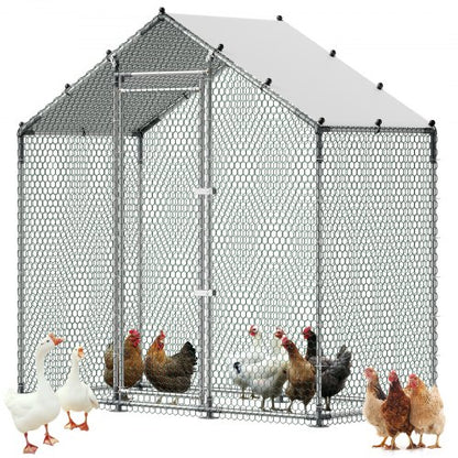 Large Metal Chicken Coop,6.6 x 3.3 x 6.6 ft, Walk-in Chicken Run House with Waterproof Cover & Sturdy Frame, Spire Roof Poultry Cage Duck Pen for Rabbit Hen Goose Outdoor Backyard Farm Use