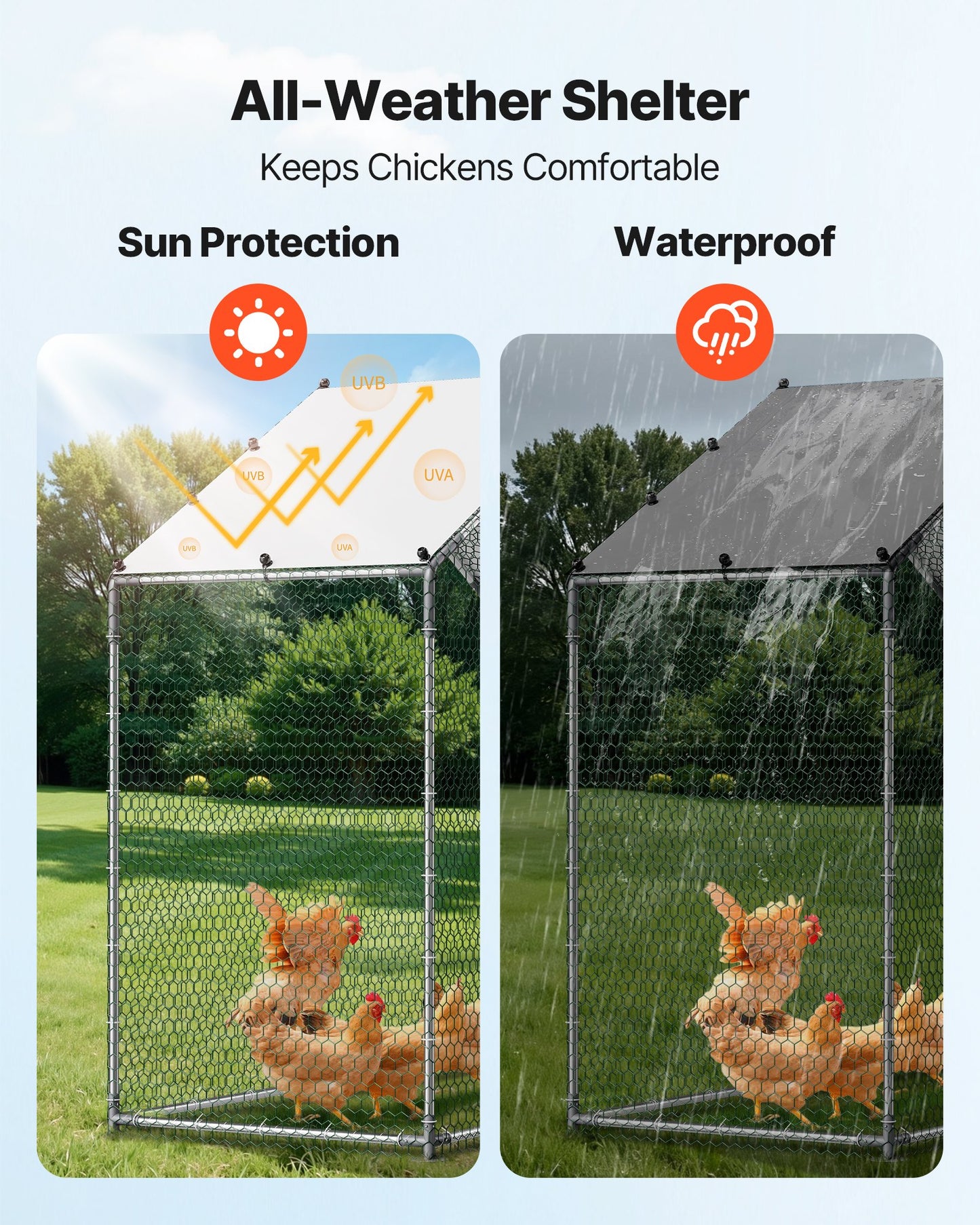 Large Metal Chicken Coop,6.6 x 3.3 x 6.6 ft, Walk-in Chicken Run House with Waterproof Cover & Sturdy Frame, Spire Roof Poultry Cage Duck Pen for Rabbit Hen Goose Outdoor Backyard Farm Use