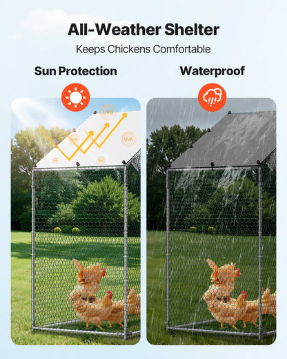 Large Metal Chicken Coop,6.6 x 3.3 x 6.6 ft, Walk-in Chicken Run House with Waterproof Cover & Sturdy Frame, Spire Roof Poultry Cage Duck Pen for Rabbit Hen Goose Outdoor Backyard Farm Use