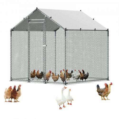 Metal Chicken Coop, 6.56x6.56x6.56ft Large Walk-in Chicken Runs with Cover, Spire Roof Hen House Enclosure with Security Lock, Outdoor Duck Rabbit Cage Poultry Pen for Backyard, Farm, Yard