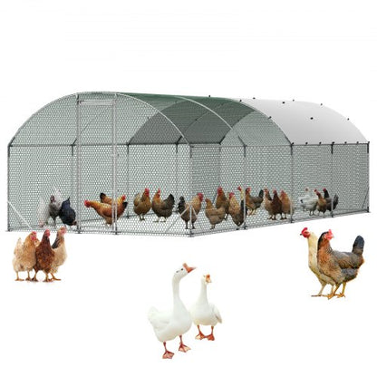 Large Metal Chicken Coop, 9 x 25 x 6.6 ft, Walk-in Chicken Run House with Waterproof Cover & Sturdy Frame, Dome Roof Poultry Cage Duck Pen for Rabbit Hen Goose Outdoor Backyard Farm Use