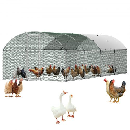 Large Metal Chicken Coop, 9 x 25 x 6.6 ft, Walk-in Chicken Run House with Waterproof Cover & Sturdy Frame, Dome Roof Poultry Cage Duck Pen for Rabbit Hen Goose Outdoor Backyard Farm Use