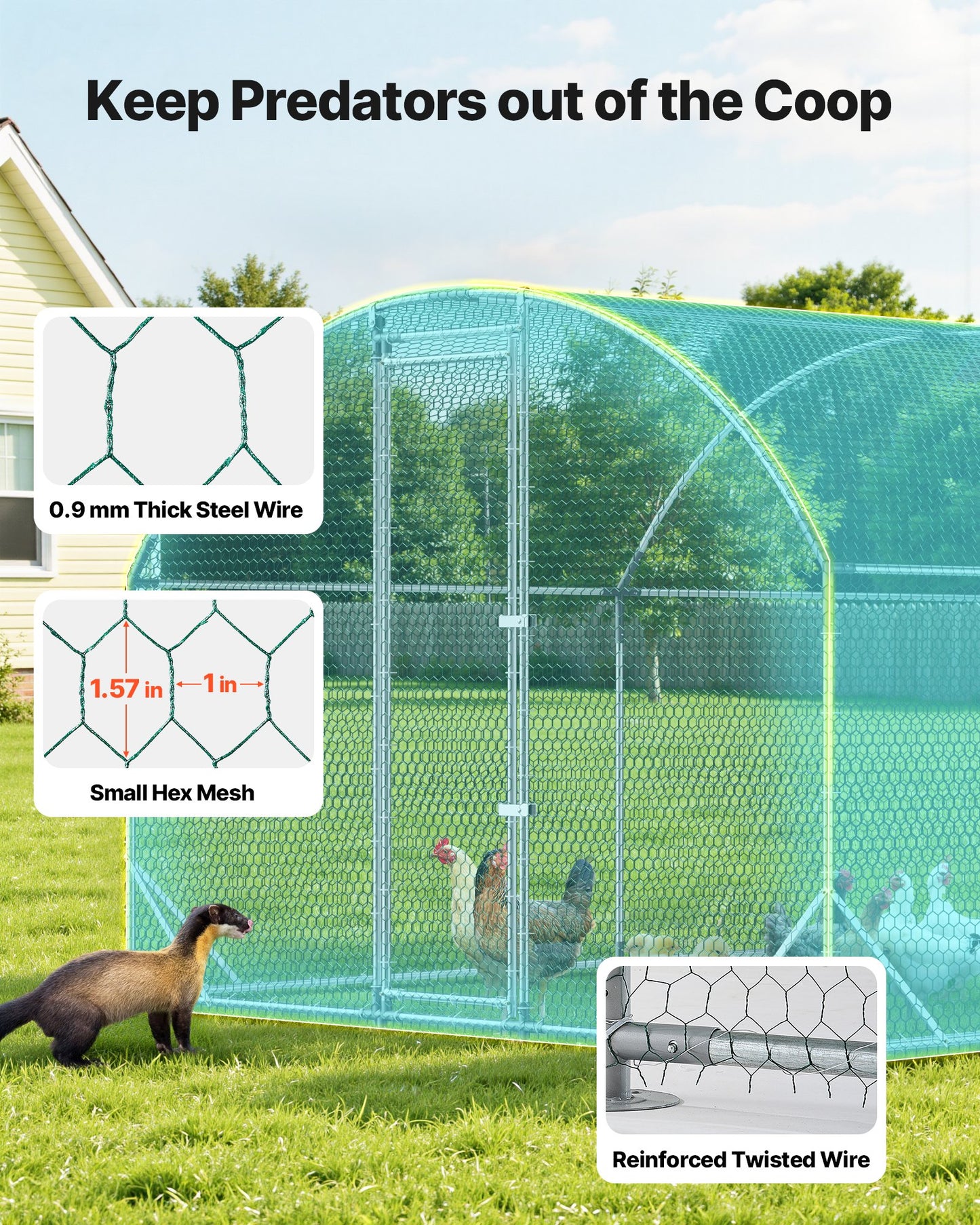 Large Metal Chicken Coop, 9 x 25 x 6.6 ft, Walk-in Chicken Run House with Waterproof Cover & Sturdy Frame, Dome Roof Poultry Cage Duck Pen for Rabbit Hen Goose Outdoor Backyard Farm Use