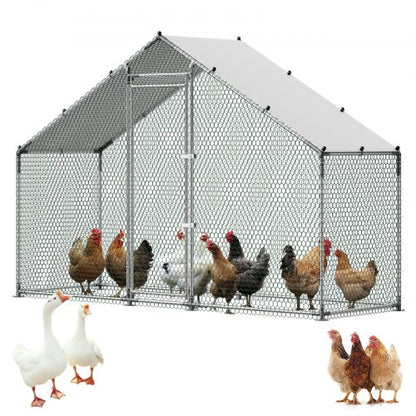Large Metal Chicken Coop,9.8 x 3.3 x 6.6 ft, Walk-in Chicken Run House with Waterproof Cover & Sturdy Frame, Spire Roof Poultry Cage Duck Pen for Rabbit Hen Goose Outdoor Backyard Farm Use