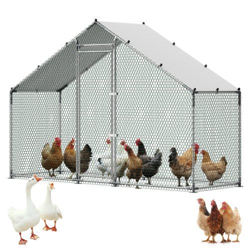 Large Metal Chicken Coop,9.8 x 3.3 x 6.6 ft, Walk-in Chicken Run House with Waterproof Cover & Sturdy Frame, Spire Roof Poultry Cage Duck Pen for Rabbit Hen Goose Outdoor Backyard Farm Use