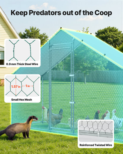 Large Metal Chicken Coop,9.8 x 3.3 x 6.6 ft, Walk-in Chicken Run House with Waterproof Cover & Sturdy Frame, Spire Roof Poultry Cage Duck Pen for Rabbit Hen Goose Outdoor Backyard Farm Use