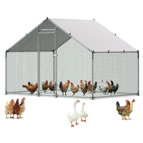 Metal Chicken Coop, 9.8x6.5x6.5ft Large Walk-in Chicken Runs with Cover, Spire Roof Hen House Enclosure with Security Lock, Outdoor Duck Rabbit Cage Poultry Pen for Backyard, Farm, Yard