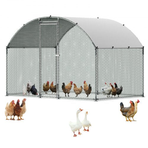 Metal Chicken Coop, 9.8x6.5x6.5ft Large Walk-in Chicken Runs with Cover, Doom Roof Hen House Enclosure with Security Lock, Outdoor Duck Rabbit Cage Poultry Pen for Backyard, Farm, Yard