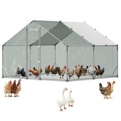 Large Metal Chicken Coop,9.8 x 9.8 x 6.6 ft, Walk-in Chicken Run House with Waterproof Cover & Sturdy Frame, Spire Roof Poultry Cage Duck Pen for Rabbit Hen Goose Outdoor Backyard Farm Use