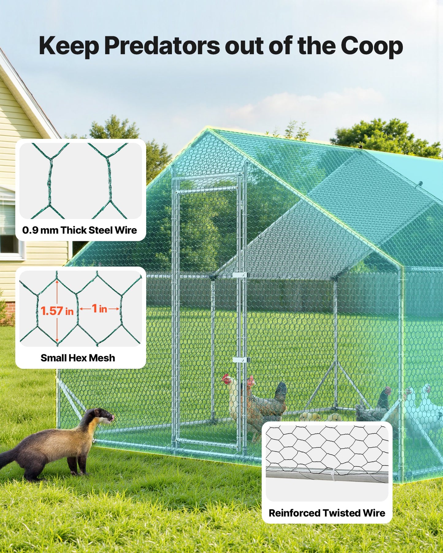 Large Metal Chicken Coop,9.8 x 9.8 x 6.6 ft, Walk-in Chicken Run House with Waterproof Cover & Sturdy Frame, Spire Roof Poultry Cage Duck Pen for Rabbit Hen Goose Outdoor Backyard Farm Use