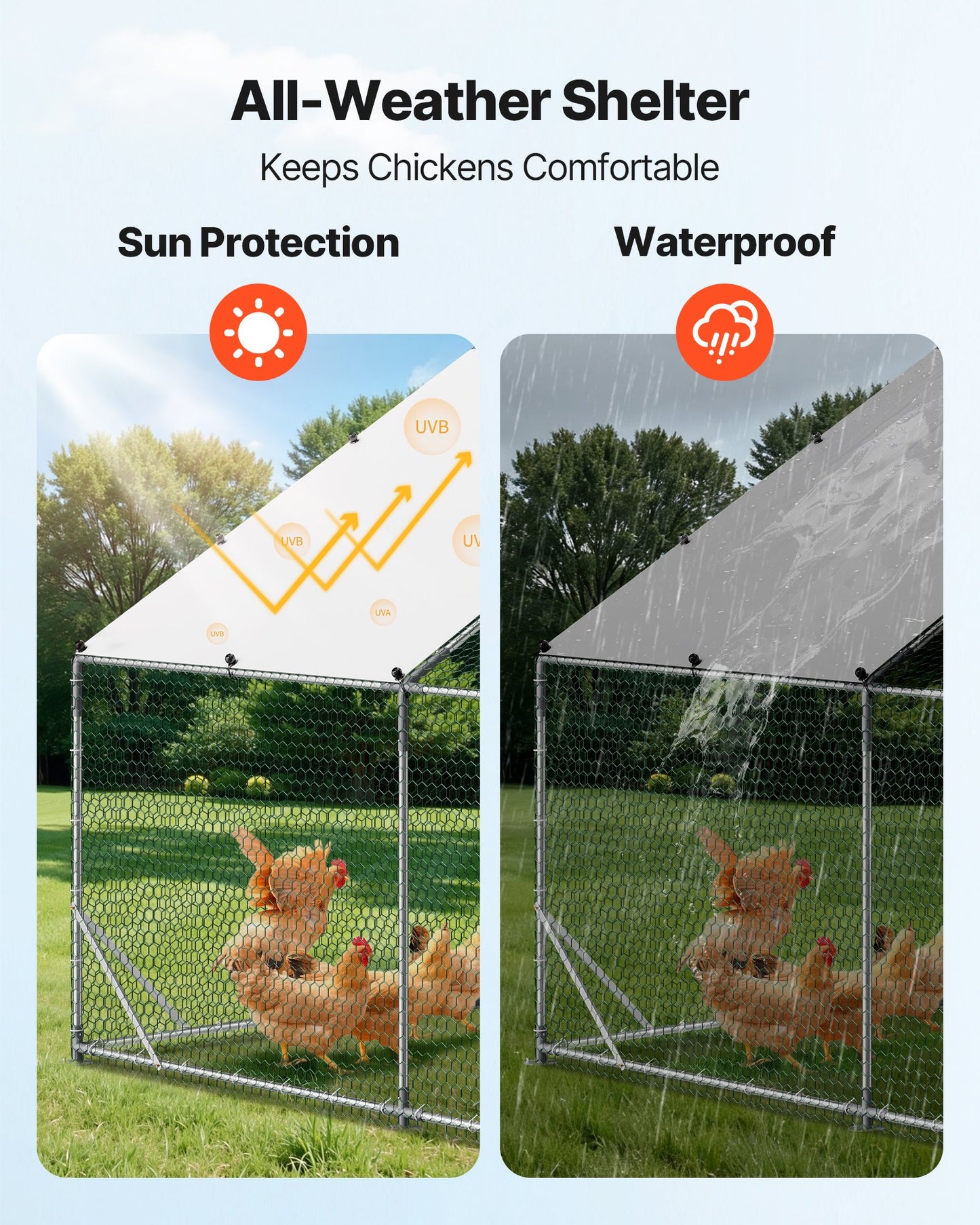 Large Metal Chicken Coop,9.8 x 9.8 x 6.6 ft, Walk-in Chicken Run House with Waterproof Cover & Sturdy Frame, Spire Roof Poultry Cage Duck Pen for Rabbit Hen Goose Outdoor Backyard Farm Use