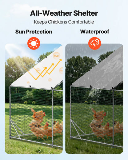 Large Metal Chicken Coop,9.8 x 9.8 x 6.6 ft, Walk-in Chicken Run House with Waterproof Cover & Sturdy Frame, Spire Roof Poultry Cage Duck Pen for Rabbit Hen Goose Outdoor Backyard Farm Use