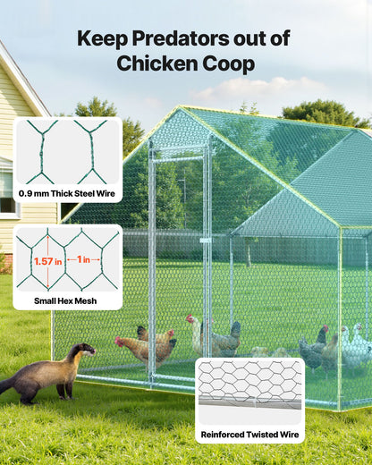 Metal Chicken Coop, 9.8x13.1x6.5 ft Large Walk-in Chicken Runs with Cover, Spire Roof Hen House Enclosure with Security Lock, Outdoor Duck Rabbit Cage Poultry Pen for Backyard, Farm, Yard