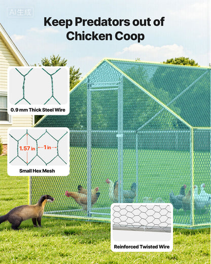 Metal Chicken Coop, 9.8x19.6x6.5 ft Large Walk-in Chicken Runs with Cover, Spire Roof Hen House Enclosure with Security Lock, Outdoor Duck Rabbit Cage Poultry Pen for Backyard, Farm, Yard