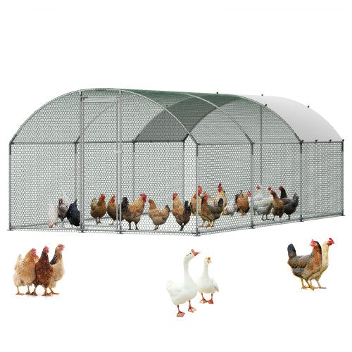 Metal Chicken Coop, 9.8x19.3x6.5 ft Large Walk-in Chicken Runs with Cover, Doom Roof Hen House Enclosure with Security Lock, Outdoor Duck Rabbit Cage Poultry Pen for Backyard, Farm, Yard