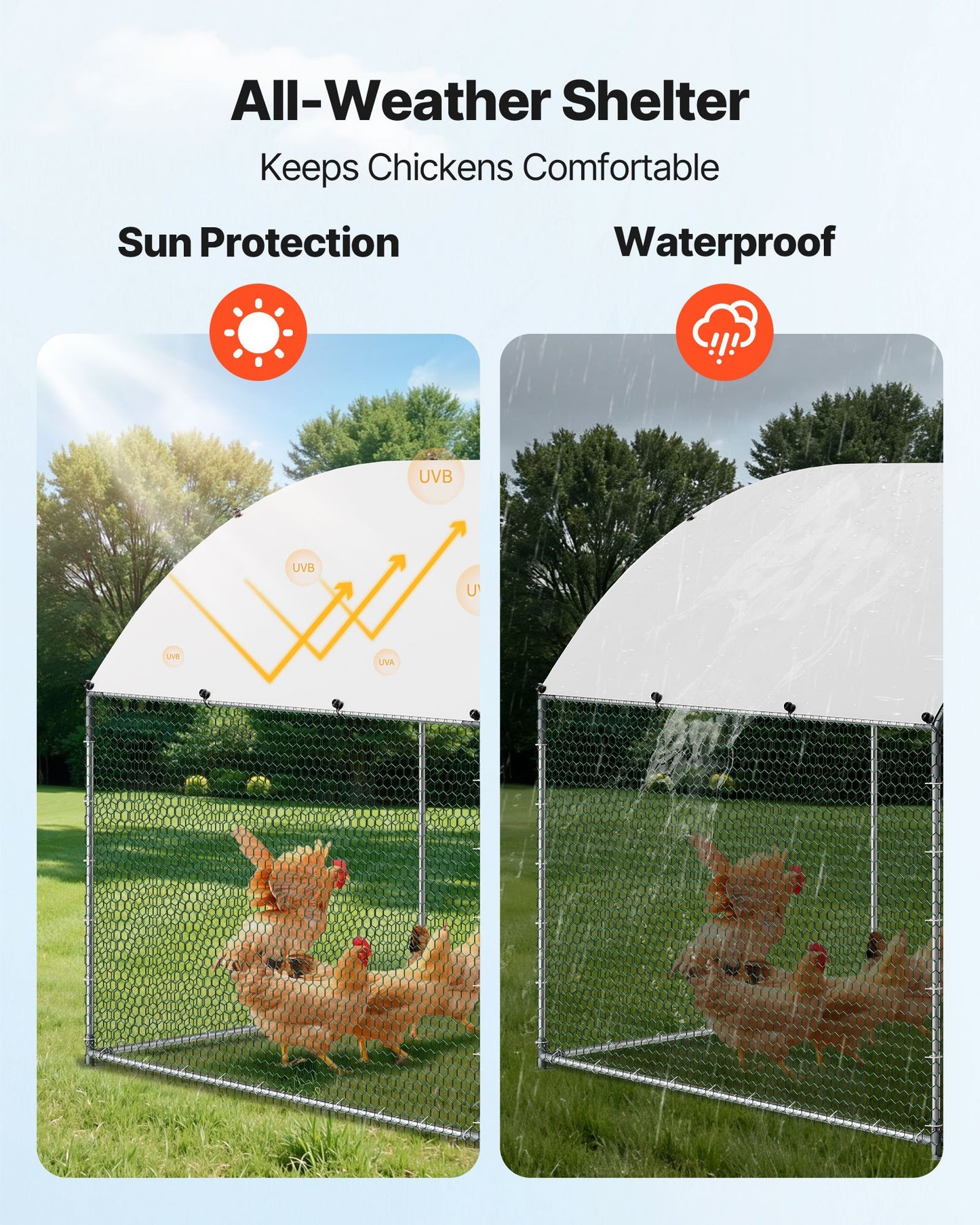 Metal Chicken Coop, 9.8x19.3x6.5 ft Large Walk-in Chicken Runs with Cover, Doom Roof Hen House Enclosure with Security Lock, Outdoor Duck Rabbit Cage Poultry Pen for Backyard, Farm, Yard