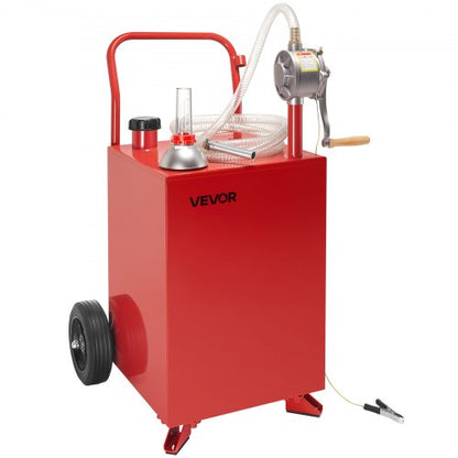 20 Gallon Fuel Caddy, Gasoline & Diesel Fuel Tank with Manual Transfer Pump, Portable Fuel Storage Tank with 2 Wheels & 10 ft Hose, Gas Caddy for Cars, Lawn Mowers, ATVs, Boats, More, Red