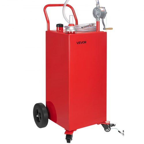 40 Gallon Fuel Caddy, Gasoline & Diesel Fuel Tank with Manual Transfer Pump, Portable Fuel Storage Tank with 4 Wheels & 10 ft Hose, Gas Caddy for Cars, Lawn Mowers, ATVs, Boats, More, Red