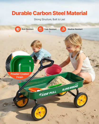 Pull-Along Wagon for Kids, 39 inch Toddler Wagons, Supports up to 176 lbs, All-Terrain Wagons with Handle, Utility Wagon Cart Birthday Present for Kids Gardening Beach Camping, Green