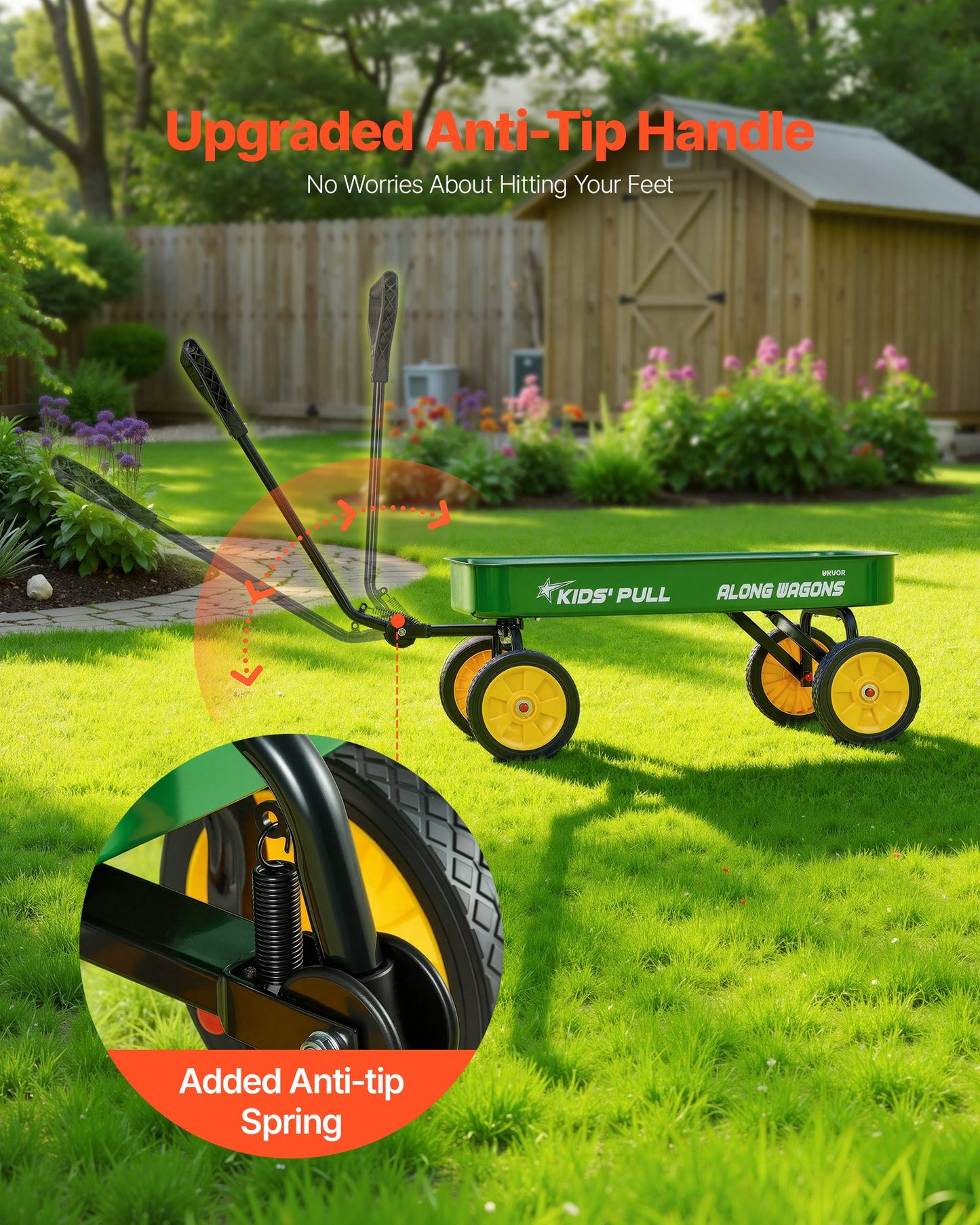 Pull-Along Wagon for Kids, 39 inch Toddler Wagons, Supports up to 176 lbs, All-Terrain Wagons with Handle, Utility Wagon Cart Birthday Present for Kids Gardening Beach Camping, Green