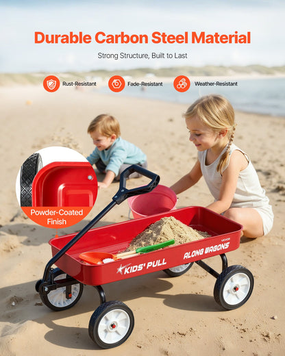 Pull-Along Wagon for Kids, 39 inch Toddler Wagons, Supports up to 176 lbs, All-Terrain Wagons with Handle, Utility Wagon Cart Birthday Present for Kids Gardening Beach Camping, Red
