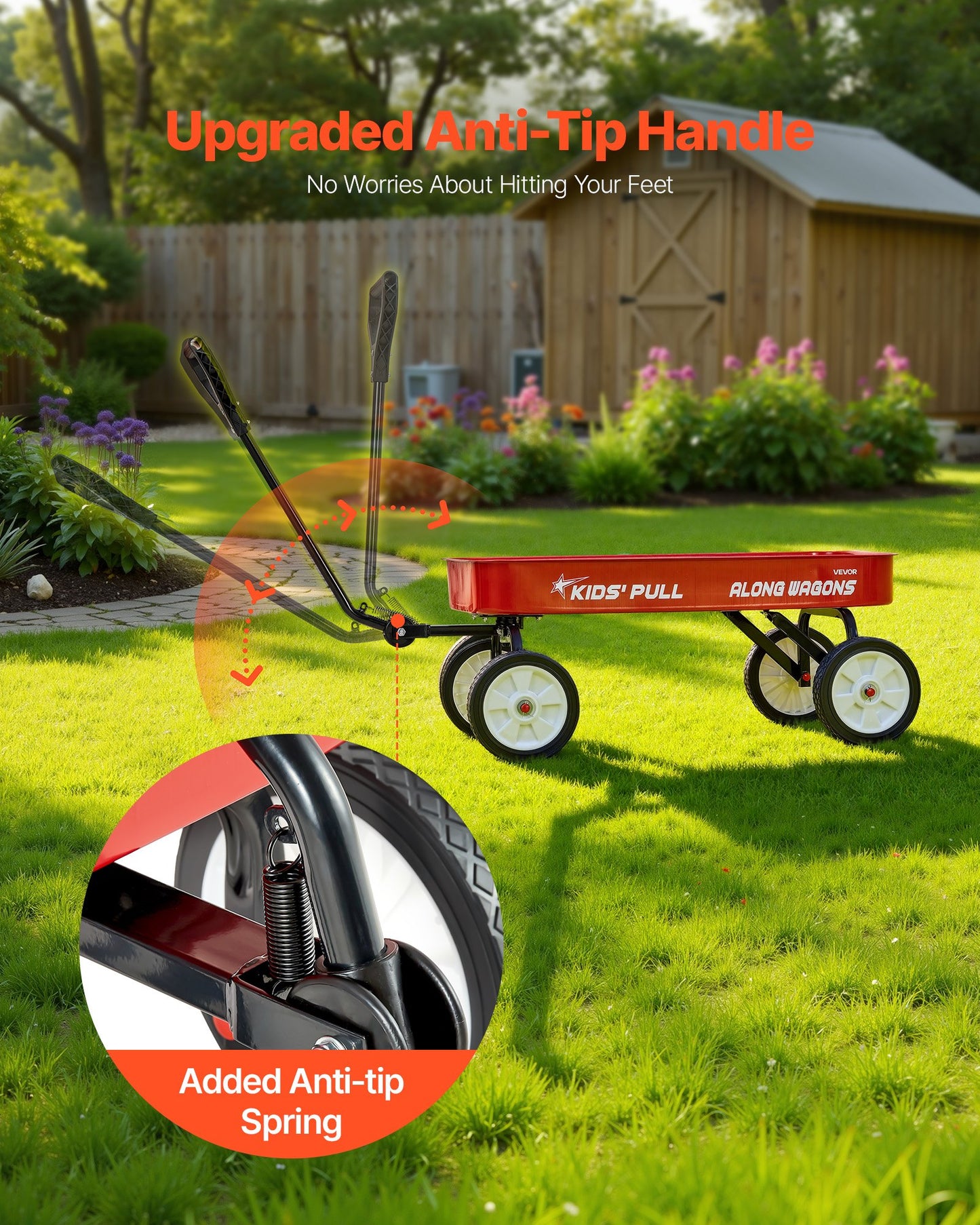 Pull-Along Wagon for Kids, 39 inch Toddler Wagons, Supports up to 176 lbs, All-Terrain Wagons with Handle, Utility Wagon Cart Birthday Present for Kids Gardening Beach Camping, Red