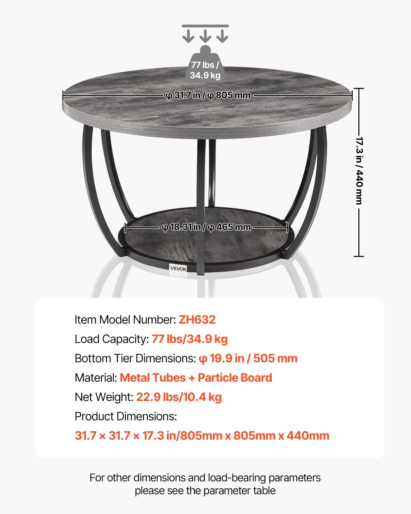 Coffee Table, Modern Round Coffee Table, 2 Tiers Wooden Circle Center Desk with Open Storage, Minimalist Sturdy Metal Frame Accent End Desk for Living Room, Office, Easy Assembly, Grey