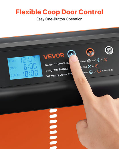 Automatic Chicken Coop Door, Battery Powered Chicken Coop Door with Timer & Manual Setting, Anti-Pinch Security, Durable Aluminum Alloy, Chick Run Gate Opener with Waterproof Sealing, Orange