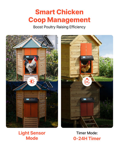 Automatic Chicken Coop Door, Solar & Battery Powered Chicken Door with LCD Display, Remote Control, Light Sensor & Timer, Anti-Pinch Security, Aluminum Alloy Chick Run Gate Opener, Orange